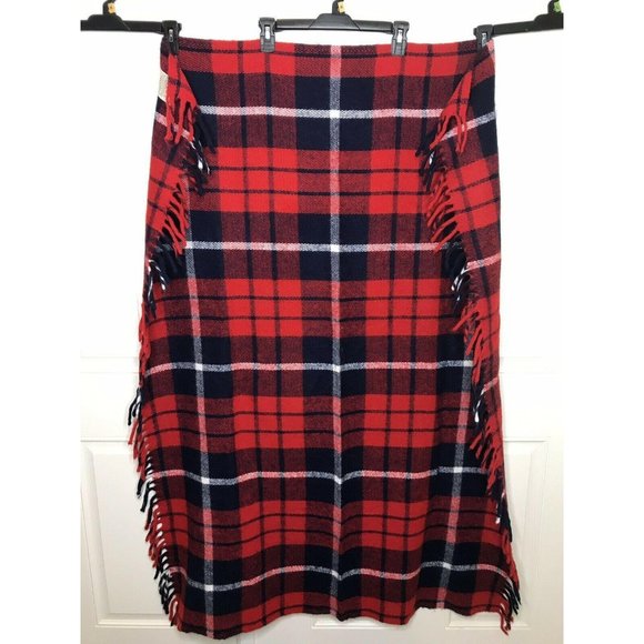Faribault Woolen Mill Red Blue Plaid Acrylic Stadium Throw Fringe 53 x 40 - Picture 1 of 4